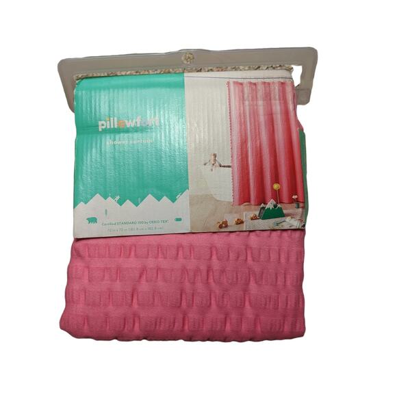 Pillowfort Ombre Tassel Pink Fabric Trim Bathroom Shower Curtain 72"x72" NEW - Picture 1 of 5